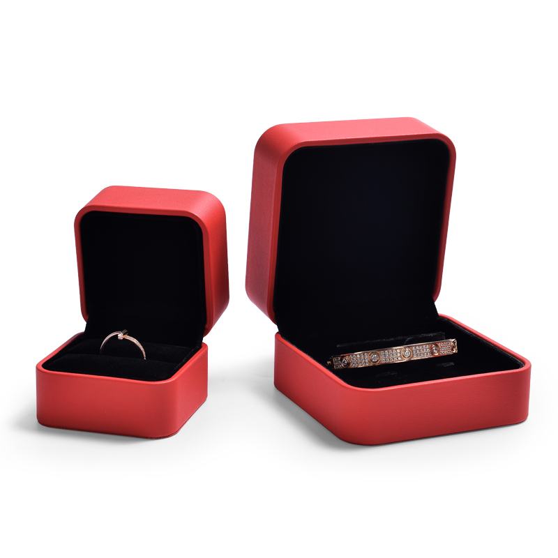 Red PU Leather Jewelry Box with black velvet