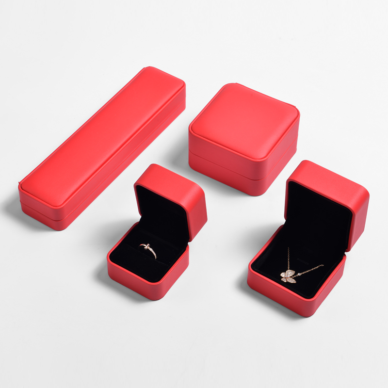 Red PU Leather Jewelry Box with black velvet