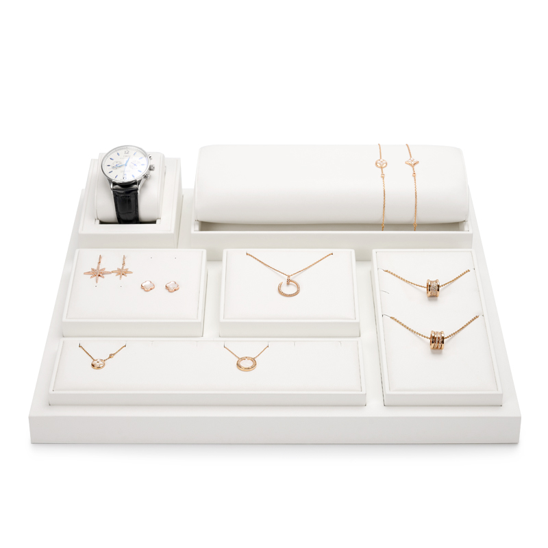New Arrival White PU Leather Jewelry Displays Window Jewellery Display Set