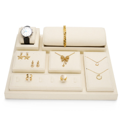 New Arrival Beige Color PU Leather Jewelry Displays Window Jewellery Display Set
