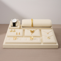 New Arrival Beige Color PU Leather Jewelry Displays Window Jewellery Display Set