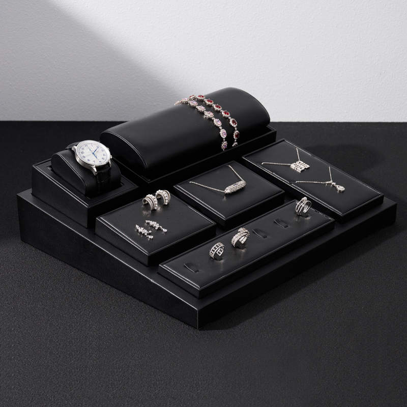 New Arrival Black PU Leather Jewelry Displays Window Jewellery Display Set