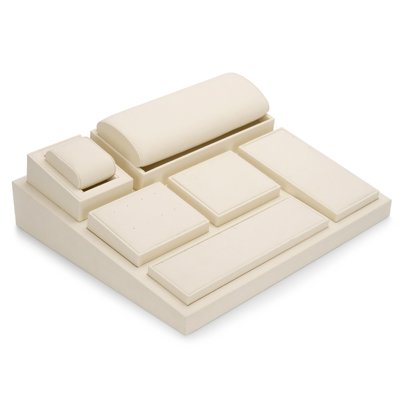 New Arrival Beige Color PU Leather Jewelry Displays Window Jewellery Display Set