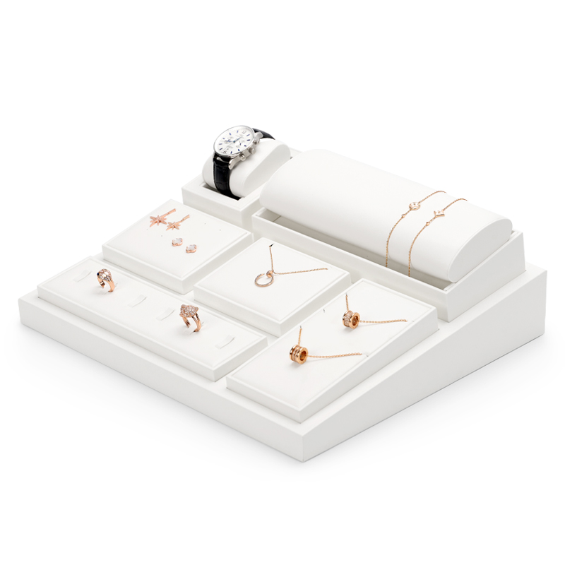 New Arrival White PU Leather Jewelry Displays Window Jewellery Display Set