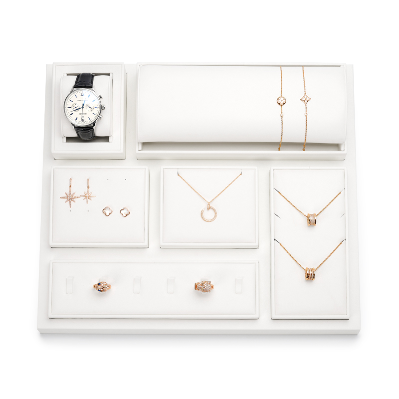 New Arrival White PU Leather Jewelry Displays Window Jewellery Display Set