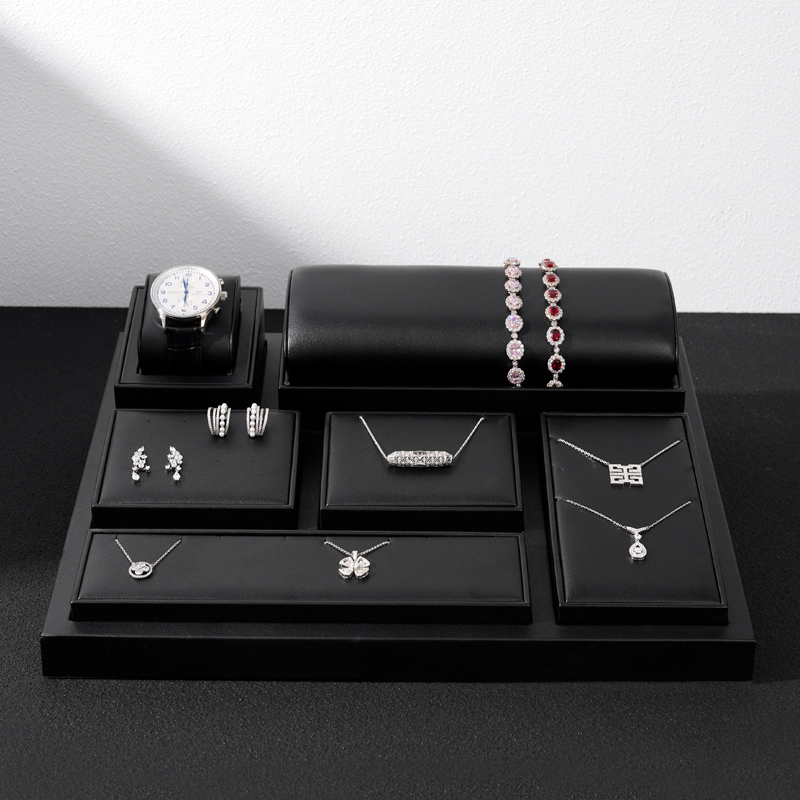 New Arrival Black PU Leather Jewelry Displays Window Jewellery Display Set