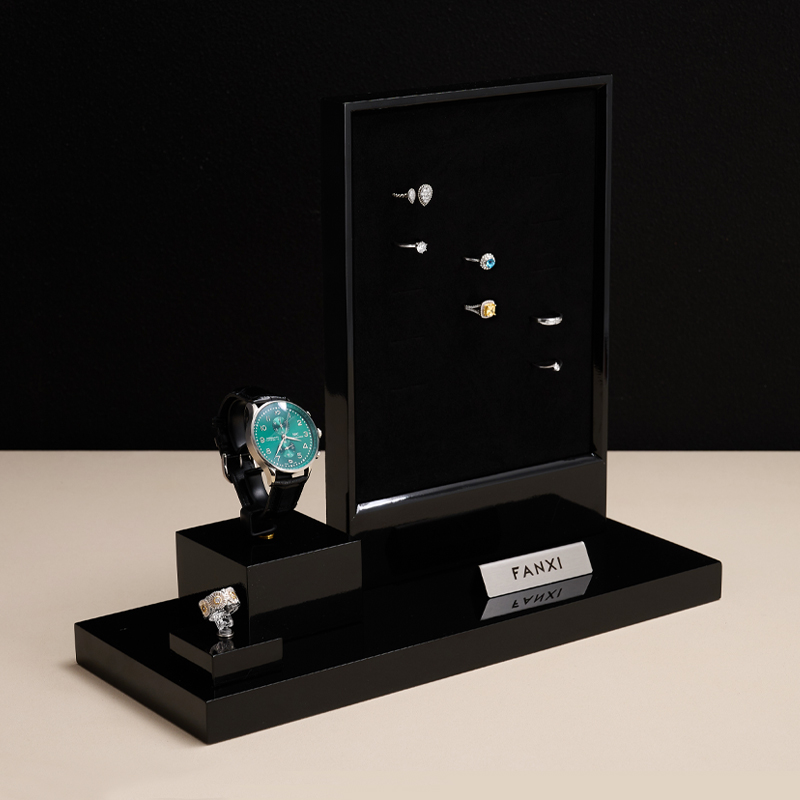 New Arrival Wood Materials Free to Exhibit Jewelry Dsiplay Ring Stand with Black Color