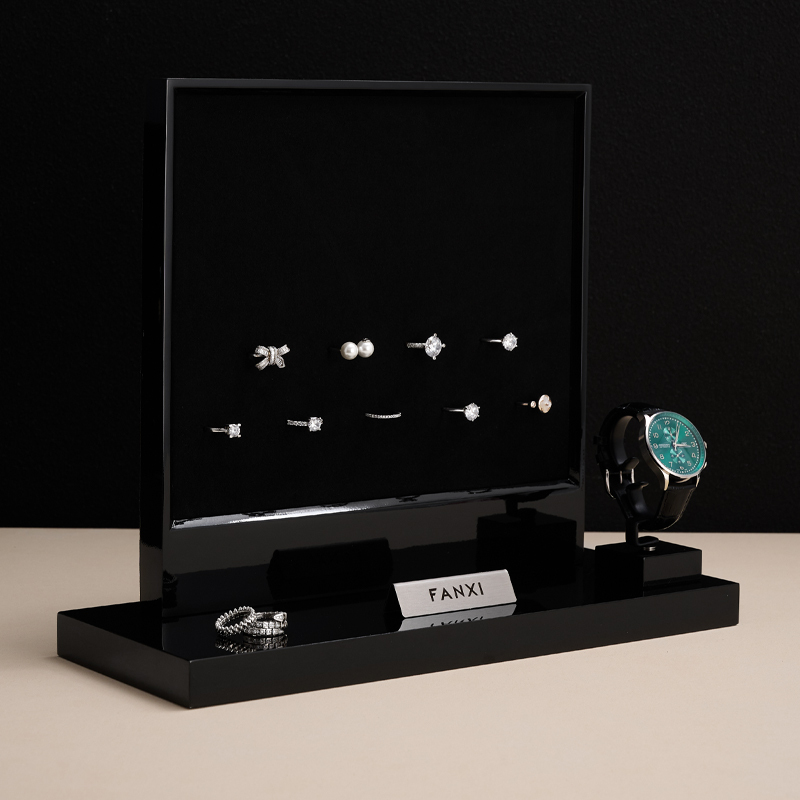 New Arrival Wood Materials Free to Exhibit Jewelry Dsiplay Ring Stand with Black Color