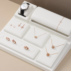 New Arrival White PU Leather Jewelry Displays Window Jewellery Display Set