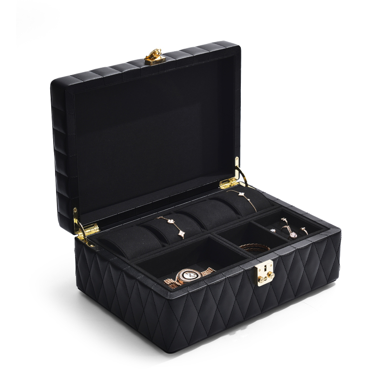 New Design Black color PU Leather Jewelry Travel Box