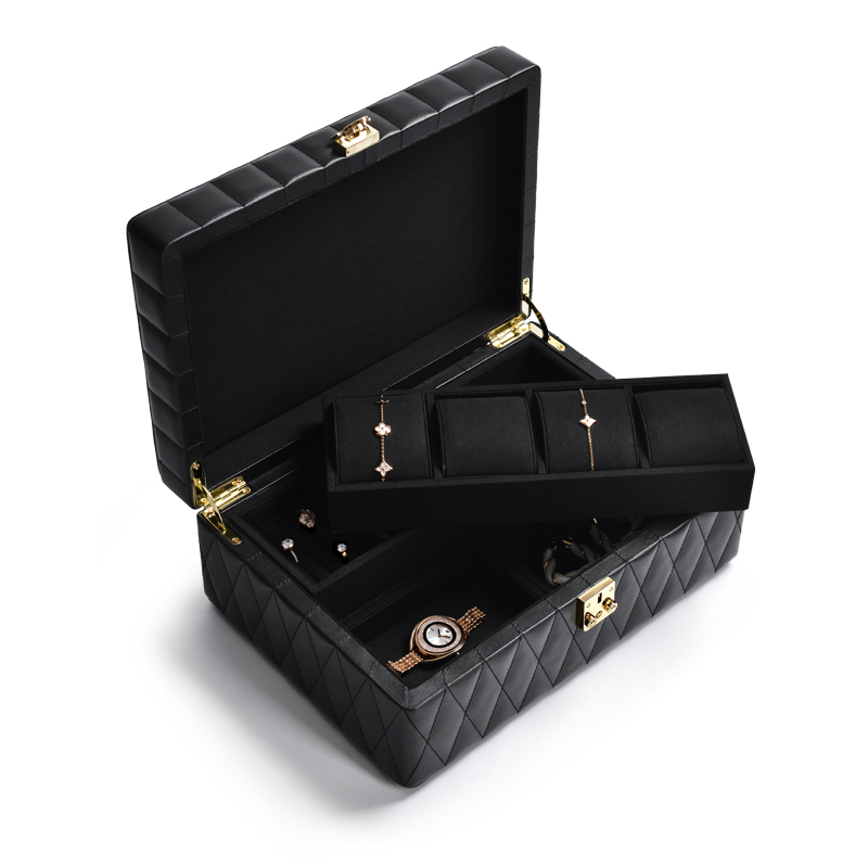 New Design Black color PU Leather Jewelry Travel Box