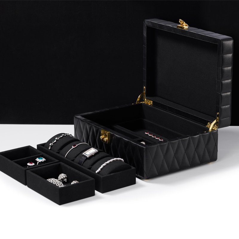 New Design Black color PU Leather Jewelry Travel Box