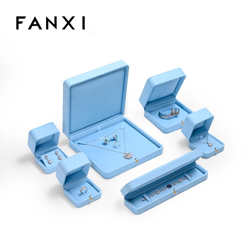 FANXI Custom High Quality luxury PU Leather microfiber Boxes Ring Necklace Bracelet Packaging Jewelry Box