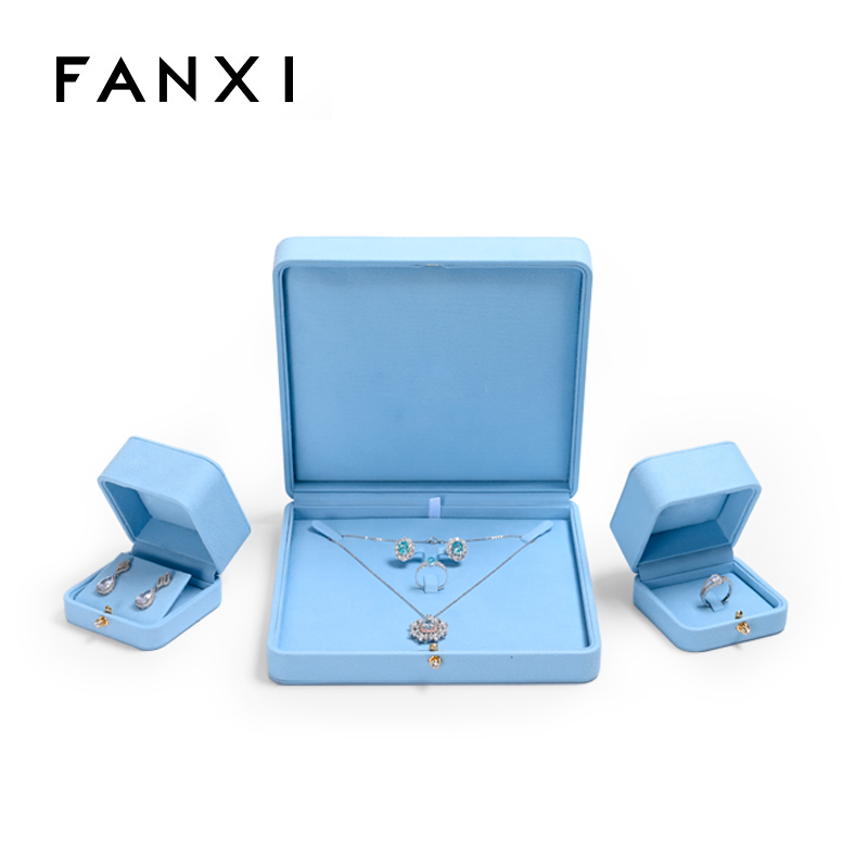 FANXI Custom High Quality luxury PU Leather microfiber Boxes Ring Necklace Bracelet Packaging Jewelry Box