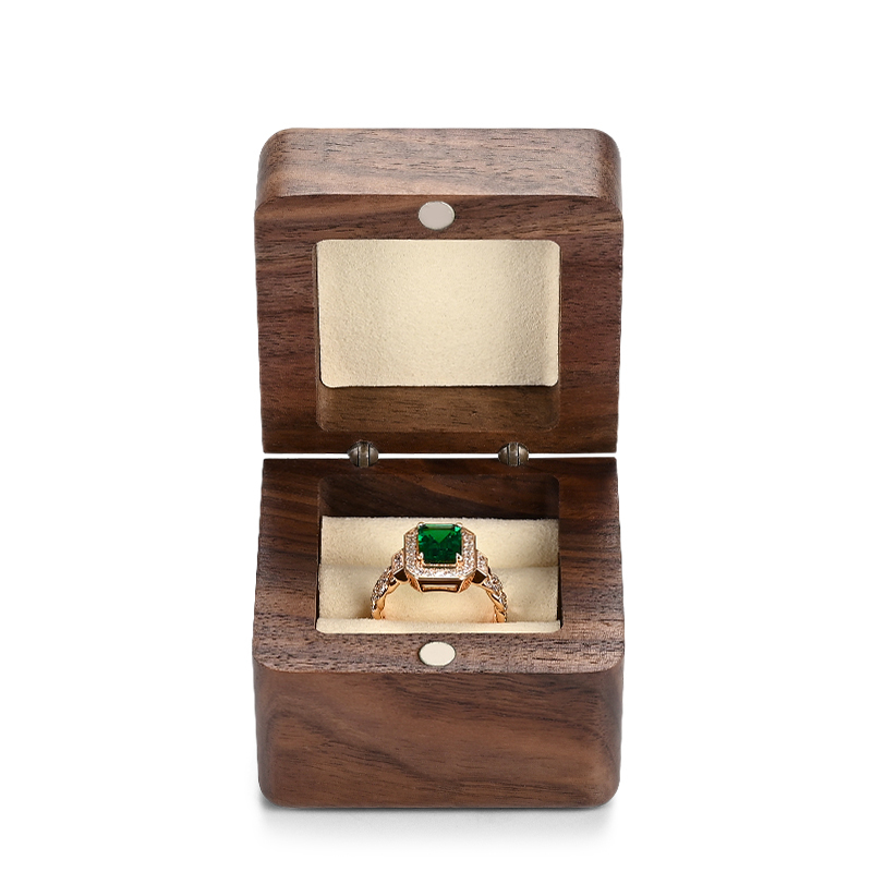 SM209 Custom Logo Square Wood Ring Box Packaging Luxury Gift Ring Case Wedding Jewelry Display Storage Box