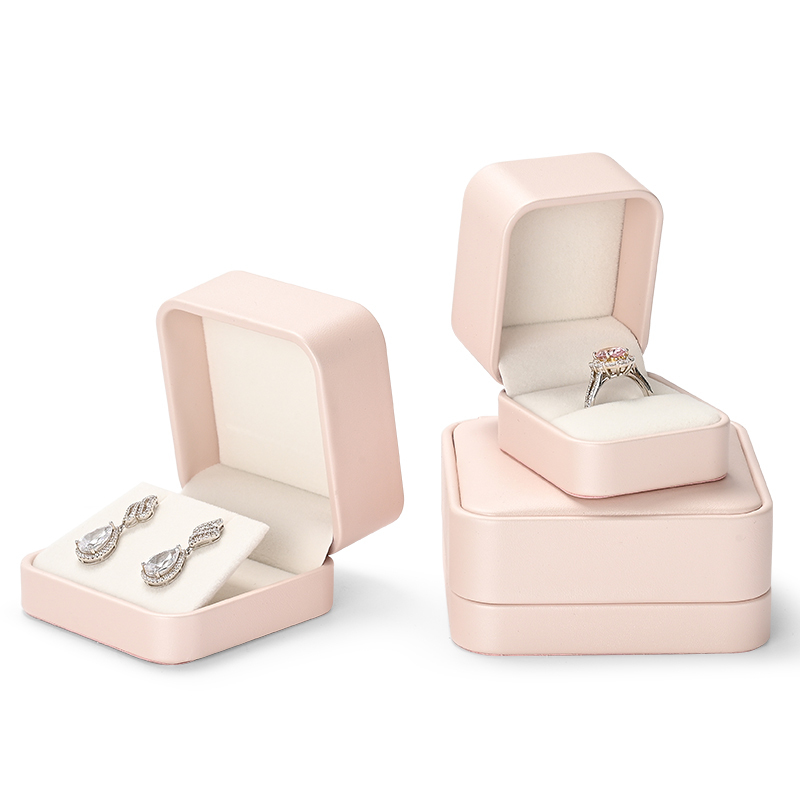 H161 Custom logo Pink Velvet Jewelry Box Ring Earrings Pendant Necklace Box Jewelry Packaging