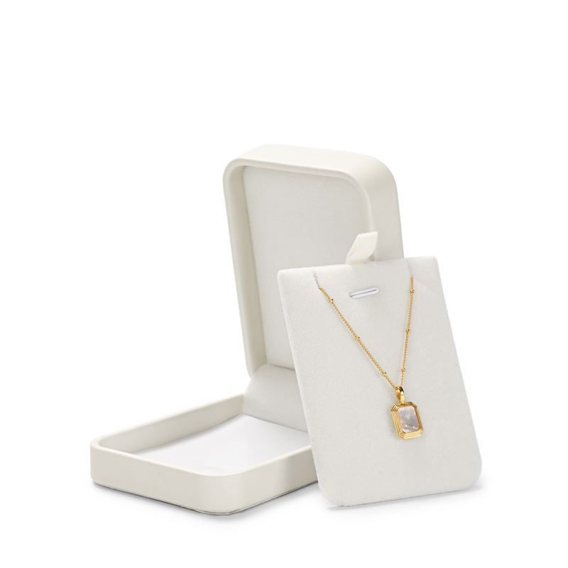 H160 Custom logo Beige PU leather/Velvet Jewelry Box Ring Earrings Pendant Necklace Box Jewelry Packaging