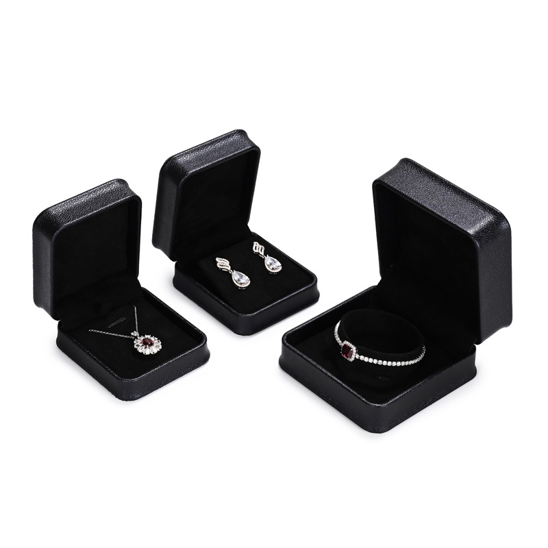 H158 Custom logo Dark blue PU leather Microfiber Jewelry Box Ring Earrings Pendant Necklace Box Jewelry Packaging