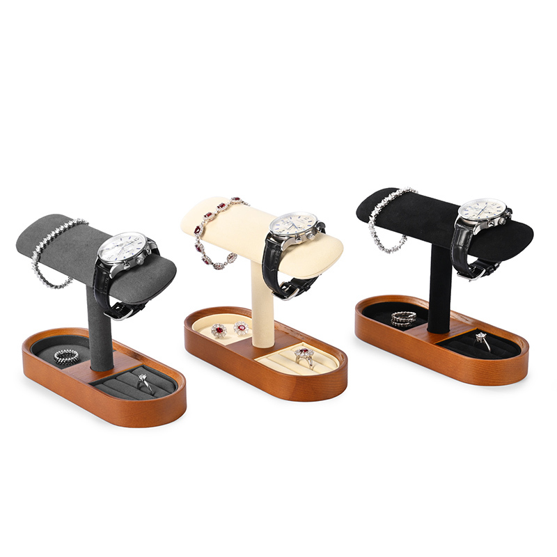 SM212 Wooden Watch Holder Bracelet Display Stand Microfiber Luxury Watch Display Stand Jewelry Box Organizer