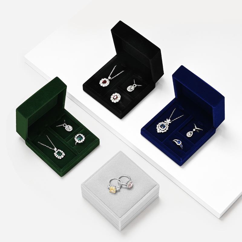 H163 Custom logo wholesale jewelry velvet earrings necklace bracelet packaging box ring jewelry set box