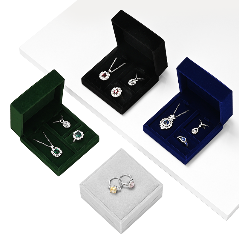 H163 Custom logo wholesale jewelry velvet earrings necklace bracelet packaging box ring jewelry set box