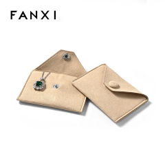 Custom logo beige jewellery bag pouch multifunction suede microfiber jewelry bag packaging jewelry pouch with logo