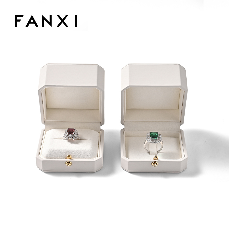 Custom logo PU leather microfiber luxury ring gift box jewelry packaging box display box for ring