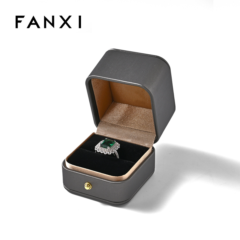 Wholesale custom logo hot sell grey PU Leather ring box jewelry set packaging boxes