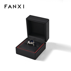 Jewelry luxury ring custom logo wholesale packaging box black PU leather jewelry box