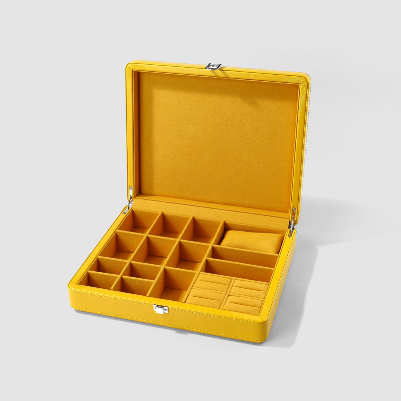 Customized microfiber PU leather jewelry storage box with grid accessories high-end exquisite watch earrings ring jewelry box
