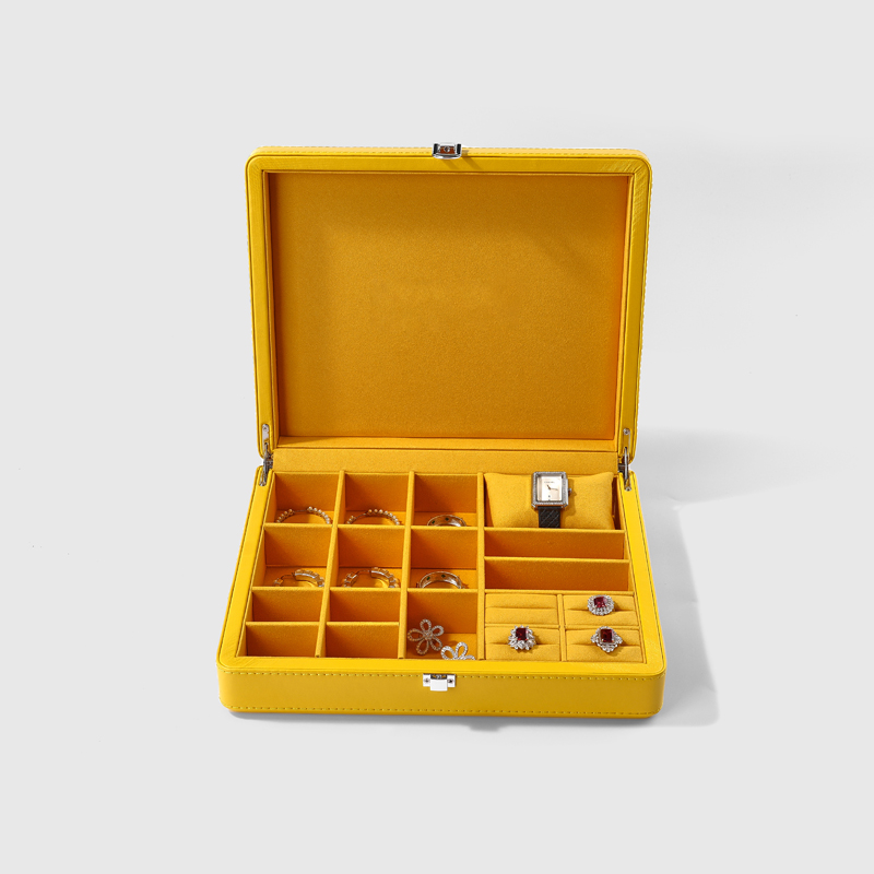 Customized microfiber PU leather jewelry storage box with grid accessories high-end exquisite watch earrings ring jewelry box