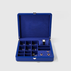 Customized blue microfiber PU leather jewelry storage box with grid accessories high-end exquisite watch earrings ring jewelry box