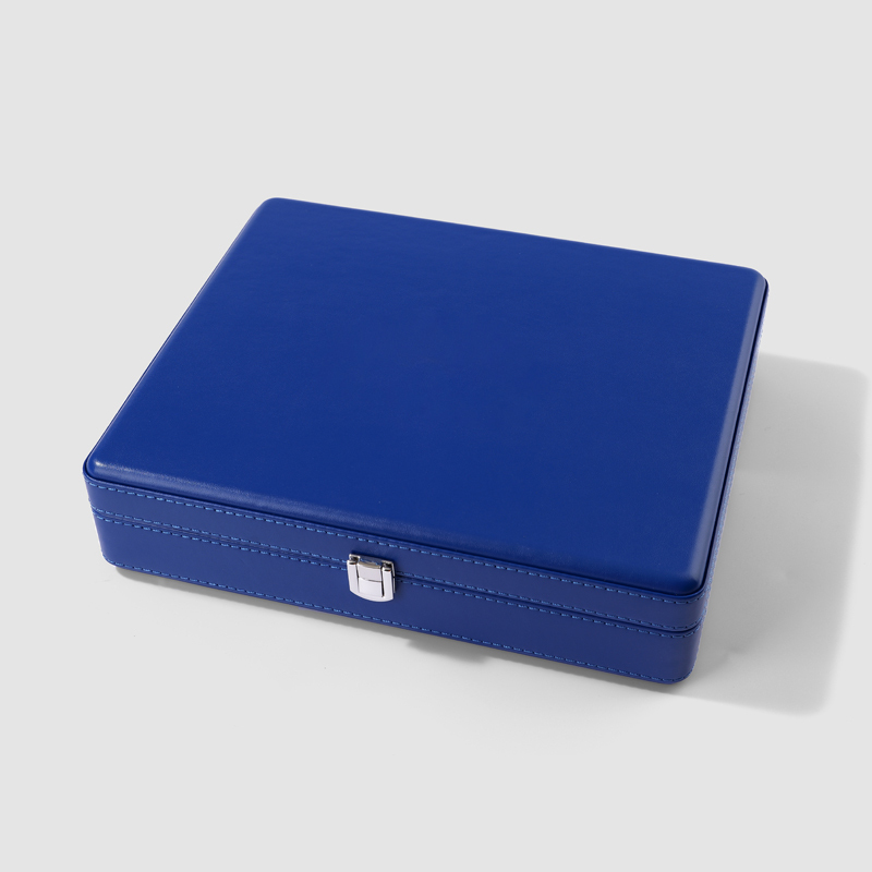 Customized blue microfiber PU leather jewelry storage box with grid accessories high-end exquisite watch earrings ring jewelry box