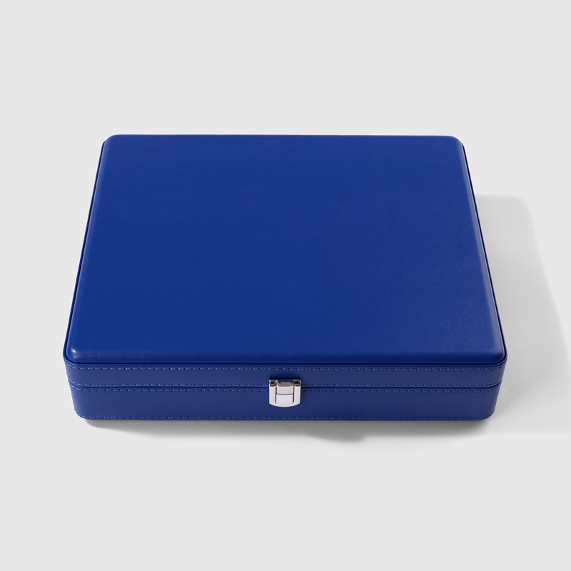 Customized blue microfiber PU leather jewelry storage box with grid accessories high-end exquisite watch earrings ring jewelry box