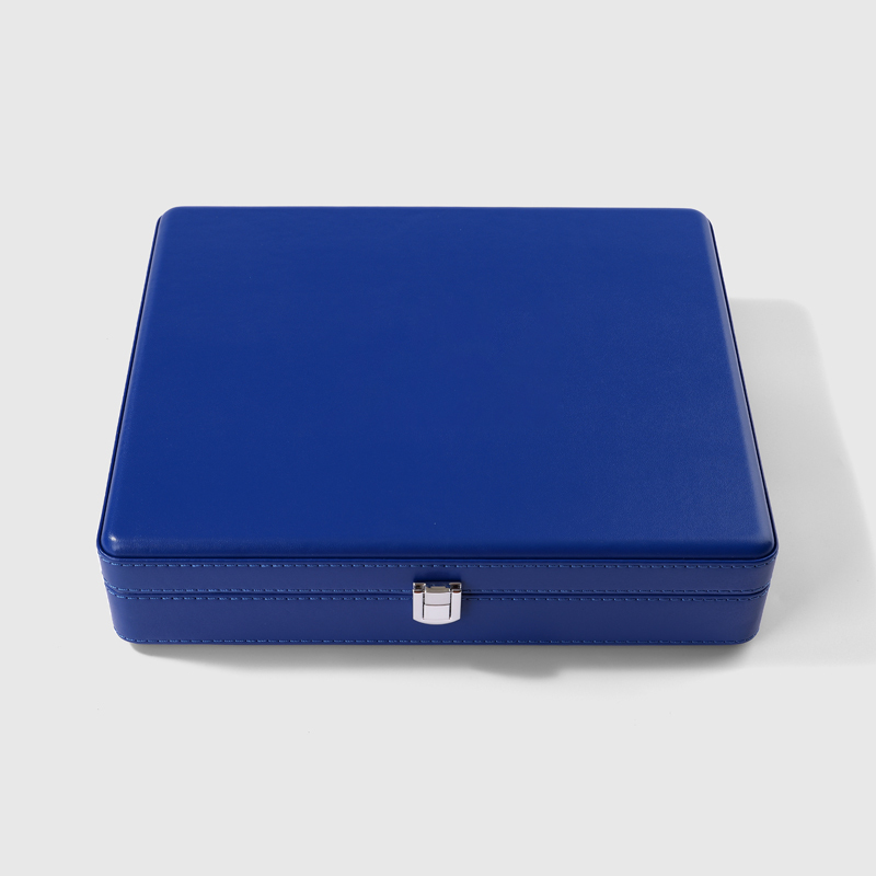 Customized blue microfiber PU leather jewelry storage box with grid accessories high-end exquisite watch earrings ring jewelry box