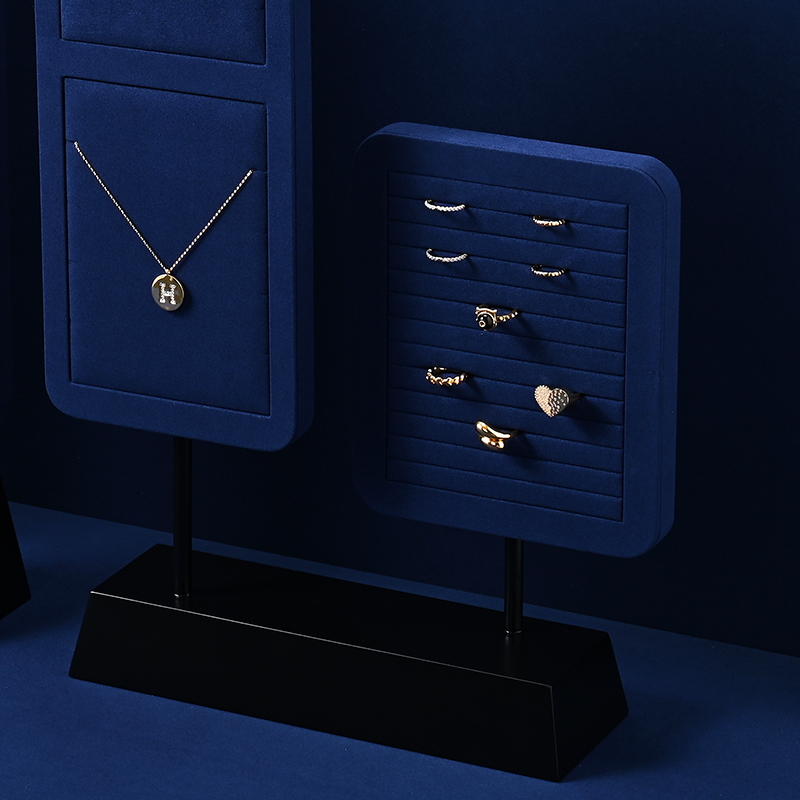 PU107 Necklaces Earrings Jewelry Display Racks Blue Microfiber Metal Jewelry Counter Display Props For Jewellry Retailers