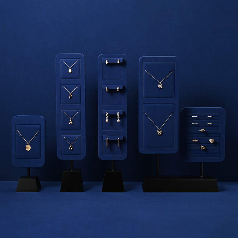 PU107 Necklaces Earrings Jewelry Display Racks Blue Microfiber Metal Jewelry Counter Display Props For Jewellry Retailers