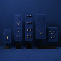 PU107 Necklaces Earrings Jewelry Display Racks Blue Microfiber Metal Jewelry Counter Display Props For Jewellry Retailers