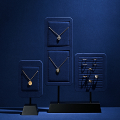 PU107 Necklaces Earrings Jewelry Display Racks Blue Microfiber Metal Jewelry Counter Display Props For Jewellry Retailers