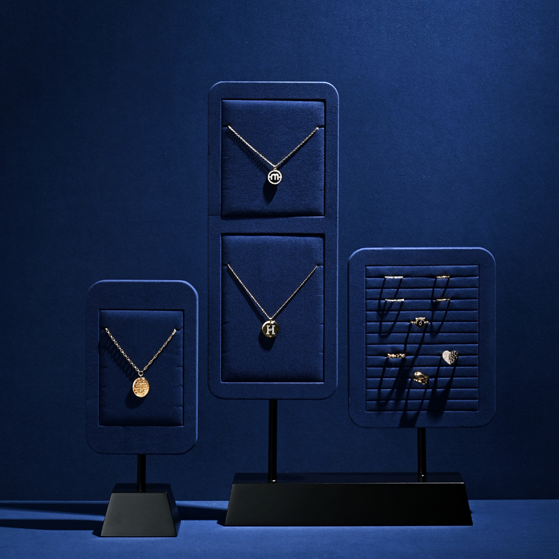 PU107 Necklaces Earrings Jewelry Display Racks Blue Microfiber Metal Jewelry Counter Display Props For Jewellry Retailers