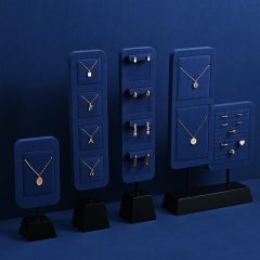 PU107 Necklaces Earrings Jewelry Display Racks Blue Microfiber Metal Jewelry Counter Display Props For Jewellry Retailers