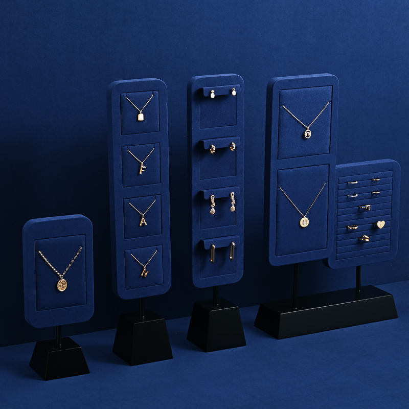 PU107 Necklaces Earrings Jewelry Display Racks Blue Microfiber Metal Jewelry Counter Display Props For Jewellry Retailers