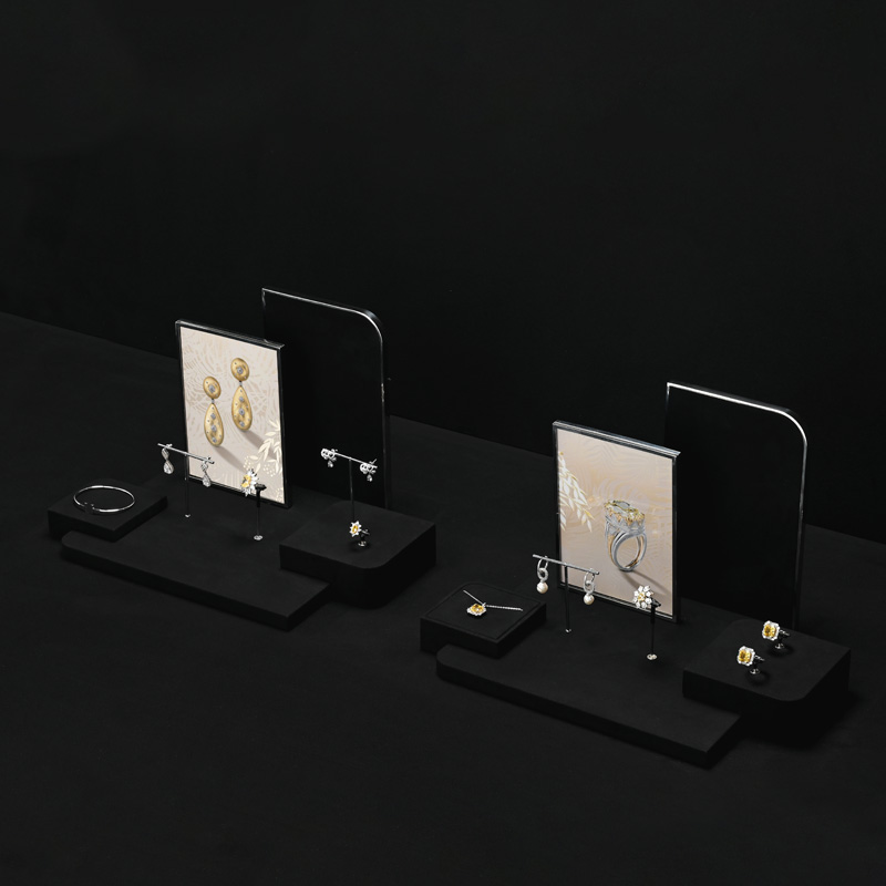 TT442 Exclusive high-end jewelry rack with black microfiber rings earrings necklaces counter display tray