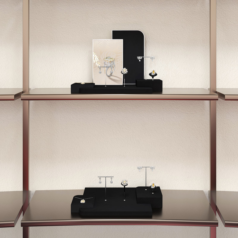 TT442 Exclusive high-end jewelry rack with black microfiber rings earrings necklaces counter display tray