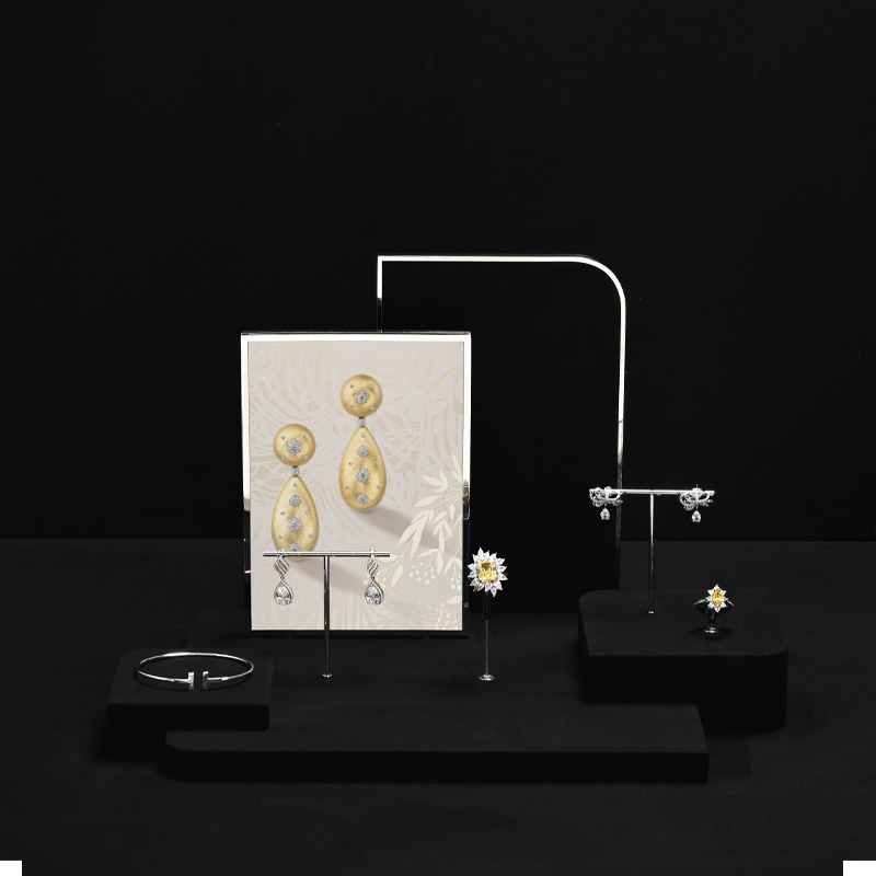 TT442 Exclusive high-end jewelry rack with black microfiber rings earrings necklaces counter display tray