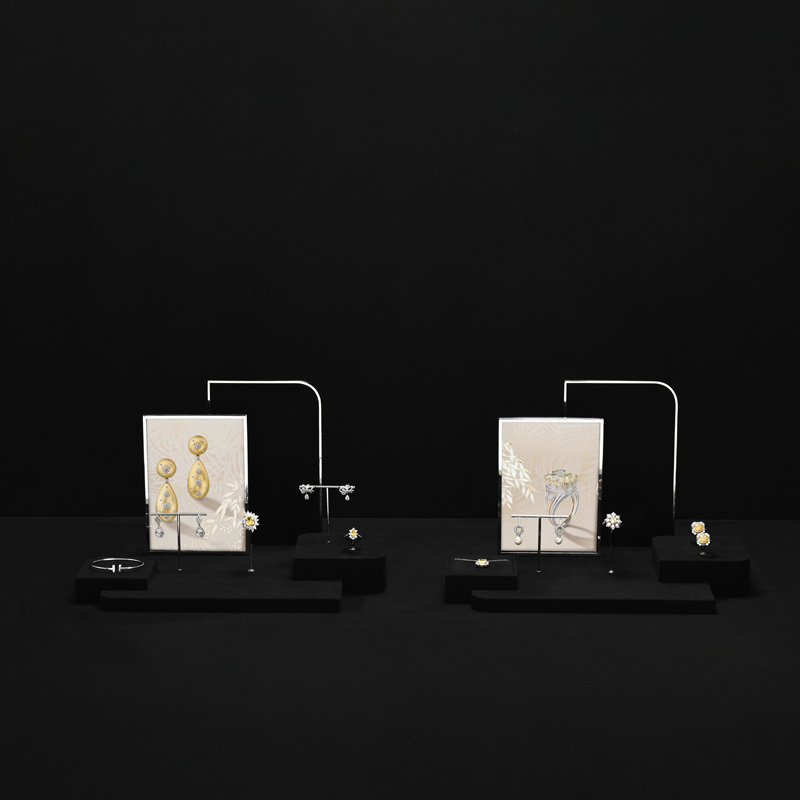 TT442 Exclusive high-end jewelry rack with black microfiber rings earrings necklaces counter display tray