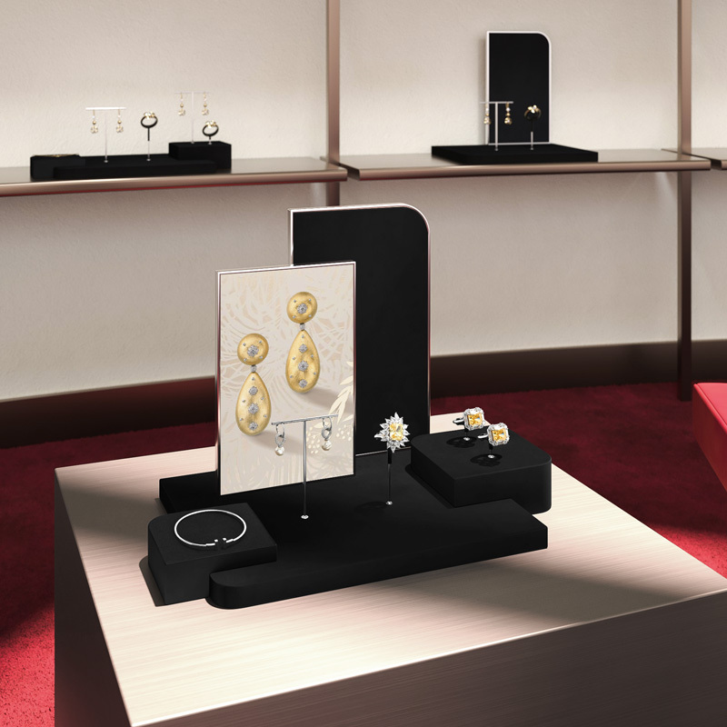 TT442 Exclusive high-end jewelry rack with black microfiber rings earrings necklaces counter display tray