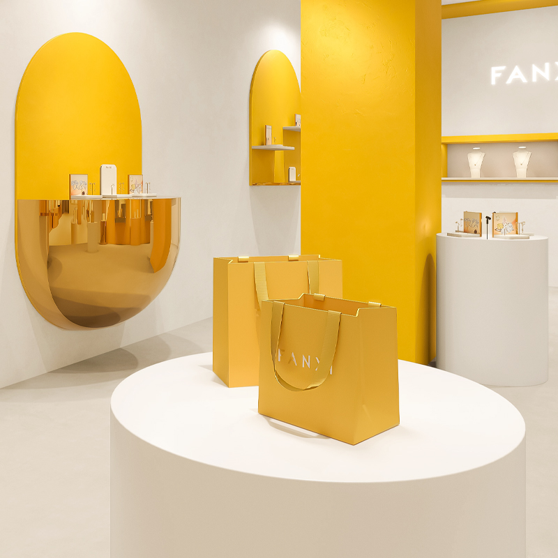 D071 Yellow Paper Bags with Logo Custom Printed Jewelry Gift Shopping Bags with Handle