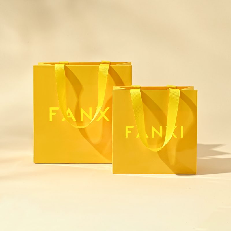 D071 Yellow Paper Bags with Logo Custom Printed Jewelry Gift Shopping Bags with Handle