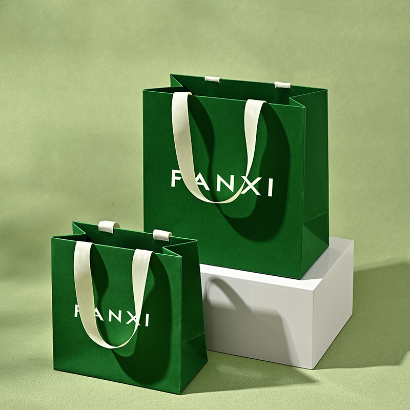 D068 High Quality Green Paper Bag Custom Logo Printed Luxury Paper Gift Shopping Jewelry Packaging Paper Bags with Handles